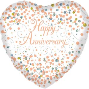 18" Sparkling Fizz Happy Anniversary White & Rose Gold Holographic Oaktree Foil Balloon