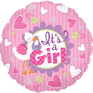 9" Its A Girl Stork balloon