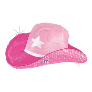 26" Betallic Pink Cowgirl Hat Holographic Foil Balloon